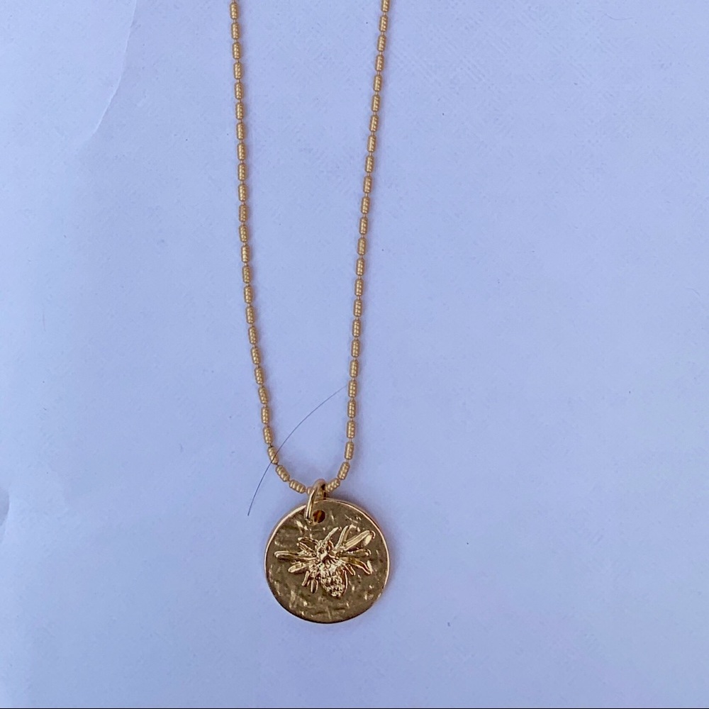 bee engraved gold coin necklace
